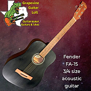 Fender FA15 3/4 Scale Steel String Acoustic Guitar, Walnut Fingerboard, Black w